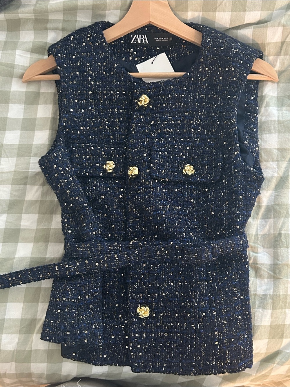 Zara Navy Tweed Dress with Gold Buttons
